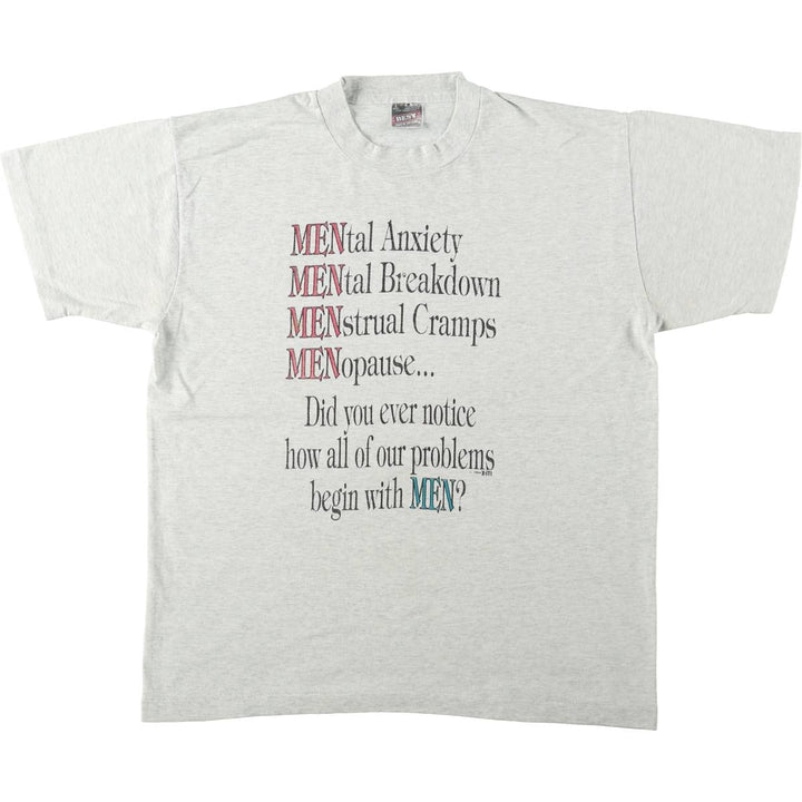 90'S Fruit of the Loom Message Print T-Shirt Made in USA Men's L Size Vintage cotton gray type Vintage Second Hand