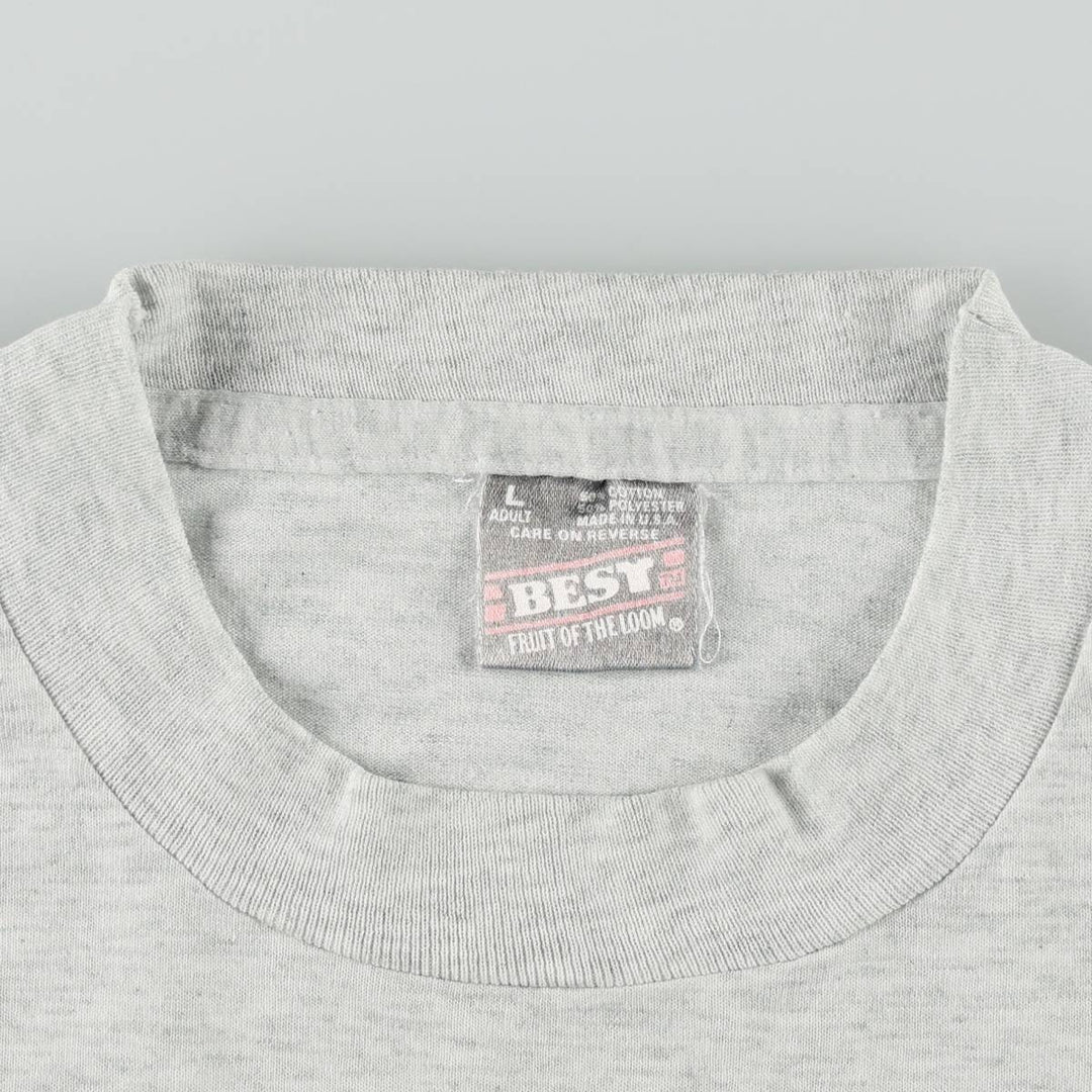 90'S Fruit of the Loom Message Print T-Shirt Made in USA Men's L Size Vintage cotton gray type Vintage Second Hand