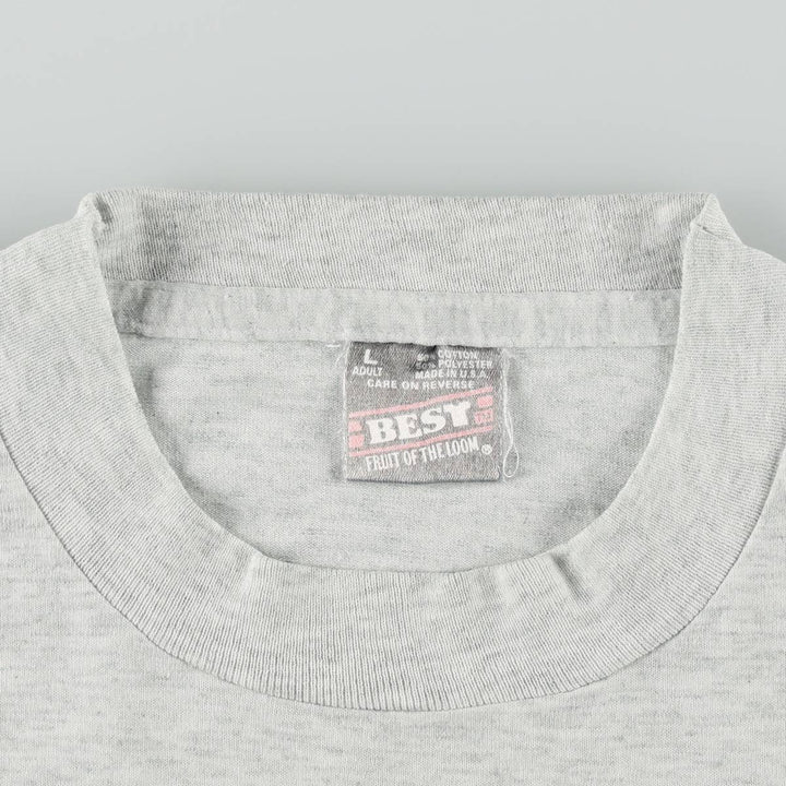 90'S Fruit of the Loom Message Print T-Shirt Made in USA Men's L Size Vintage cotton gray type Vintage Second Hand