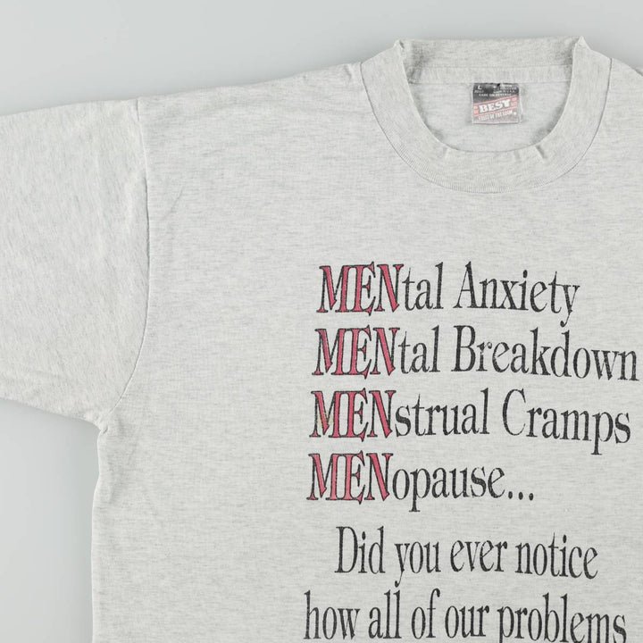 90'S Fruit of the Loom Message Print T-Shirt Made in USA Men's L Size Vintage cotton gray type Vintage Second Hand