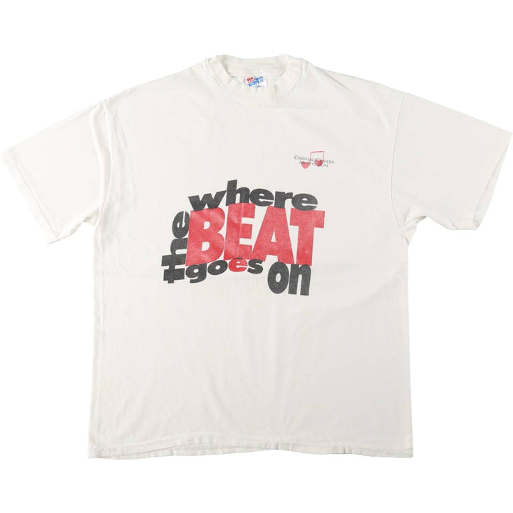90'S Hanes BEEFY-T Message Print T-Shirt Made in USA Men's XL Vintage cotton white type Vintage Second Hand
