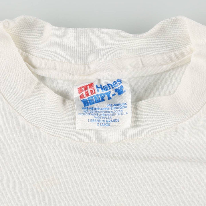 90'S Hanes BEEFY-T Message Print T-Shirt Made in USA Men's XL Vintage cotton white type Vintage Second Hand
