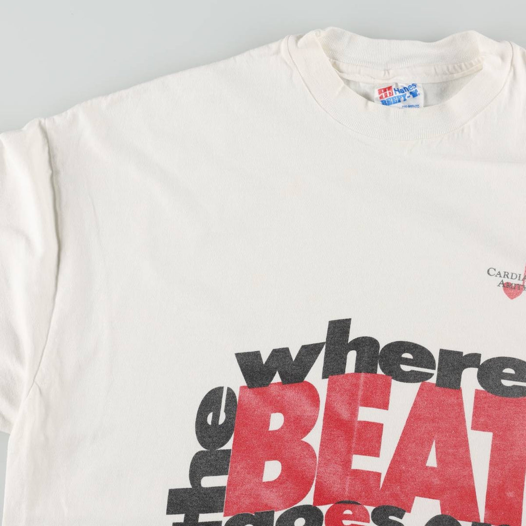 90'S Hanes BEEFY-T Message Print T-Shirt Made in USA Men's XL Vintage cotton white type Vintage Second Hand