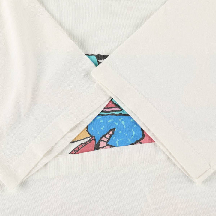 90'S Fruit of the Loom Art T-Shirt, Made in USA, Men's XL equivalent, Vintage cotton white type Vintage Second Hand