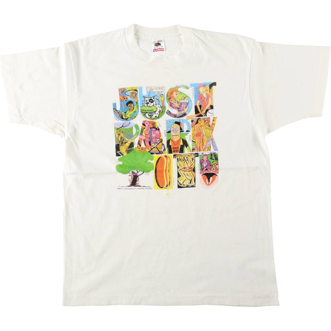 90'S Fruit of the Loom Art T-Shirt, Made in USA, Men's Size L (approx.), Vintage cotton white type Vintage Second Hand