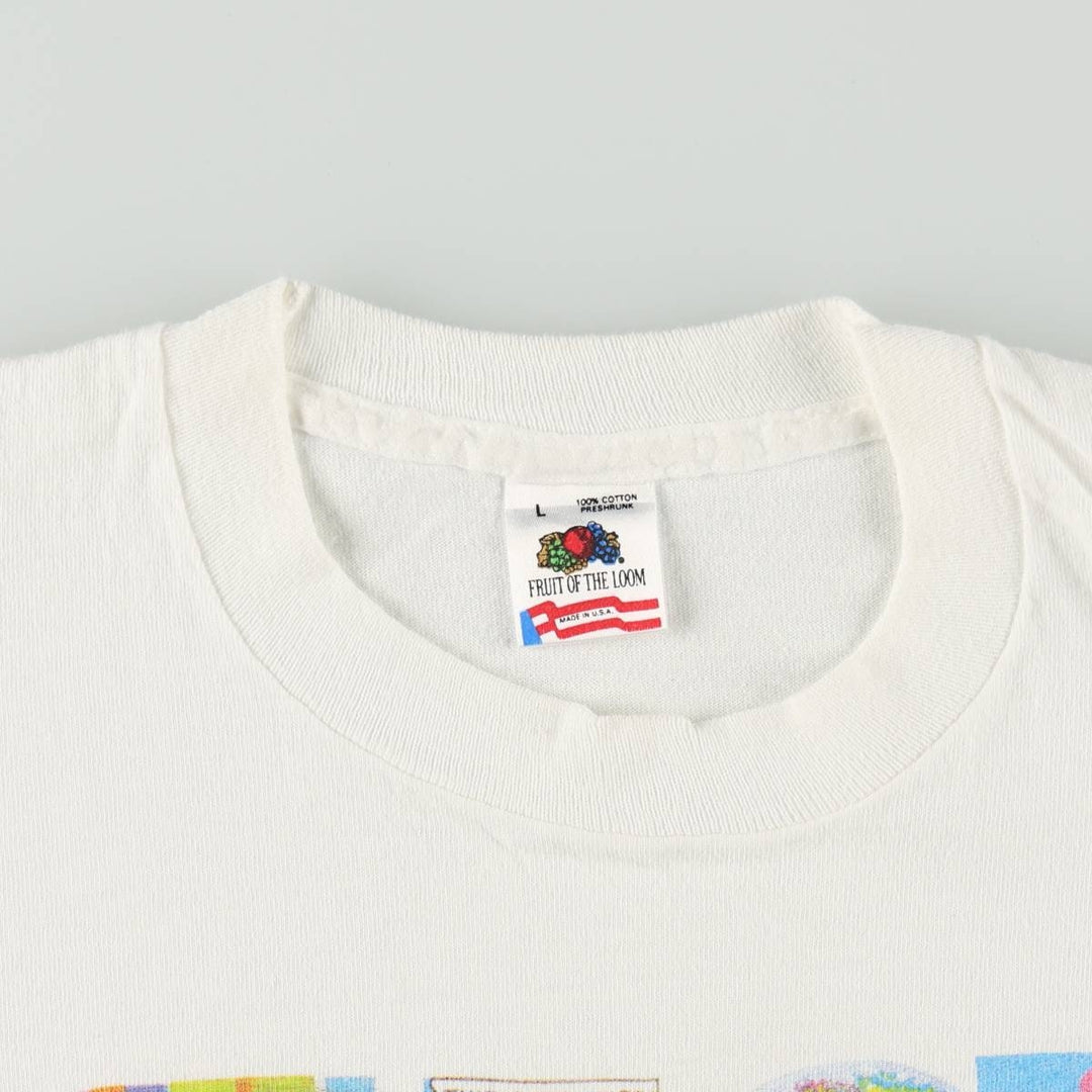90'S Fruit of the Loom Art T-Shirt, Made in USA, Men's Size L (approx.), Vintage cotton white type Vintage Second Hand