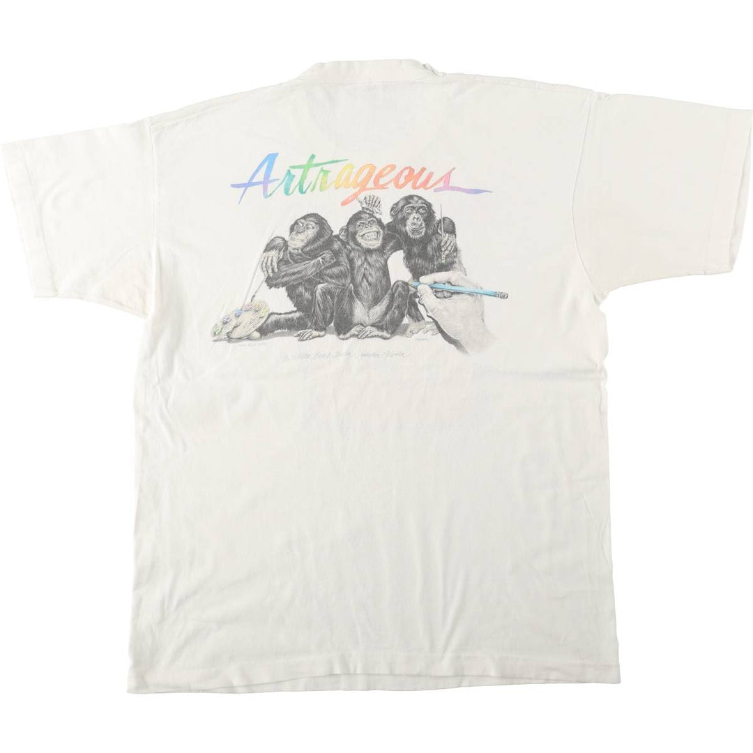 90'S Fruit of the Loom Art T-Shirt, Made in USA, Men's XL equivalent, Vintage cotton white type Vintage Second Hand