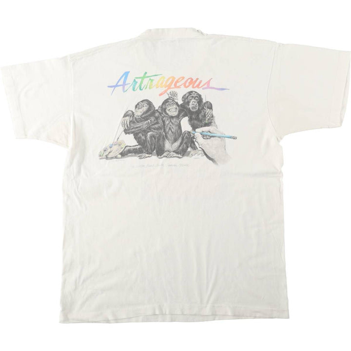 90'S Fruit of the Loom Art T-Shirt, Made in USA, Men's XL equivalent, Vintage cotton white type Vintage Second Hand