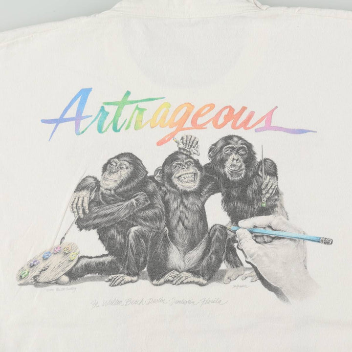 90'S Fruit of the Loom Art T-Shirt, Made in USA, Men's XL equivalent, Vintage cotton white type Vintage Second Hand