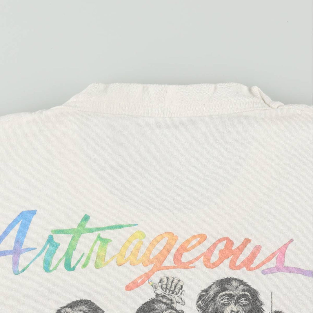 90'S Fruit of the Loom Art T-Shirt, Made in USA, Men's XL equivalent, Vintage cotton white type Vintage Second Hand
