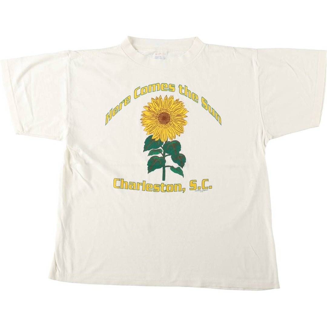 90'S MARKET TEES Floral Sunflower Pattern Souvenir T-Shirt, Men's Size L (Equivalent), Vintage unclear white type Vintage Second Hand