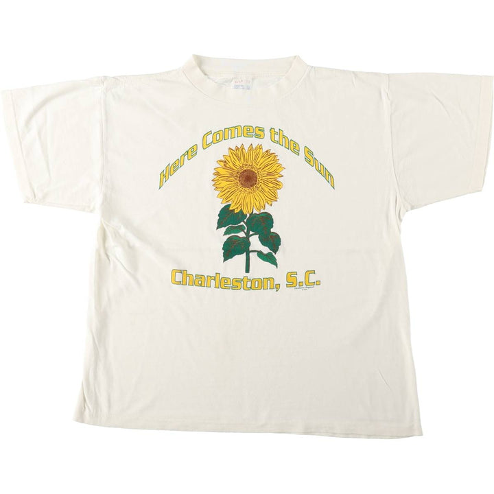 90'S MARKET TEES Floral Sunflower Pattern Souvenir T-Shirt, Men's Size L (Equivalent), Vintage unclear white type Vintage Second Hand