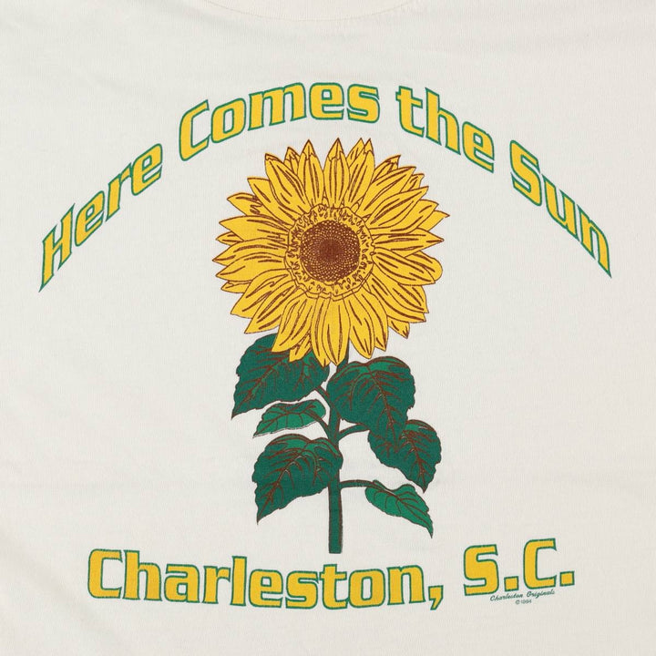 90'S MARKET TEES Floral Sunflower Pattern Souvenir T-Shirt, Men's Size L (Equivalent), Vintage unclear white type Vintage Second Hand