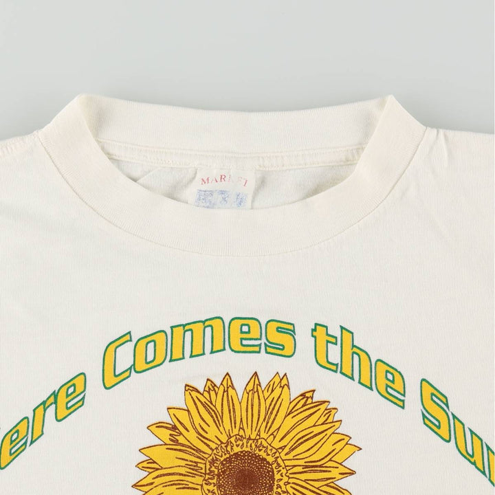 90'S MARKET TEES Floral Sunflower Pattern Souvenir T-Shirt, Men's Size L (Equivalent), Vintage unclear white type Vintage Second Hand