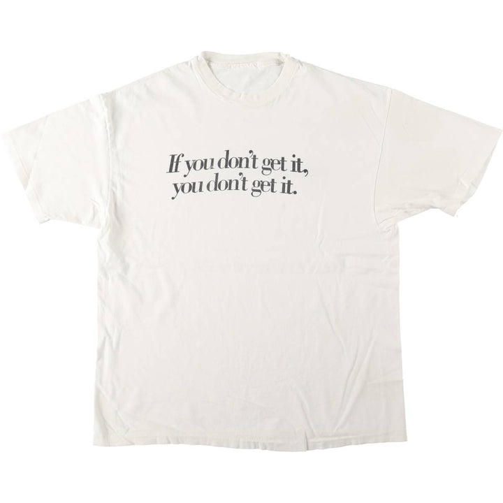 90'S message print T-shirt, men's size L equivalent, vintage. unclear white type Vintage Second Hand