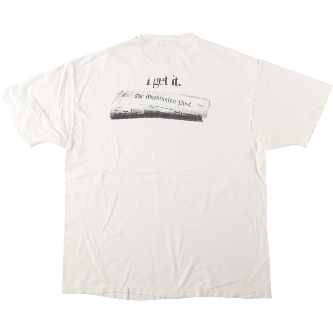 90'S message print T-shirt, men's size L equivalent, vintage. unclear white type Vintage Second Hand