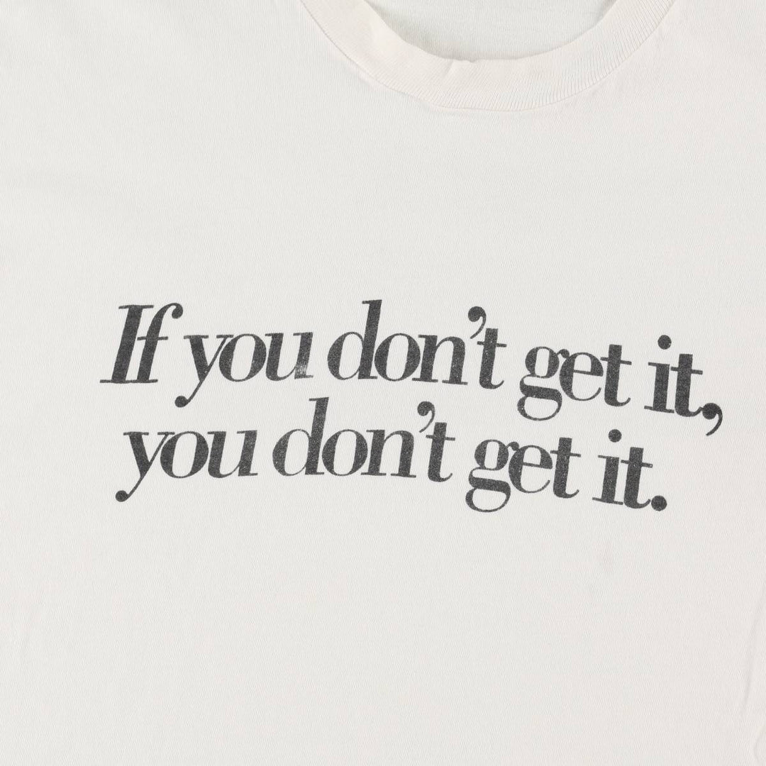 90'S message print T-shirt, men's size L equivalent, vintage. unclear white type Vintage Second Hand