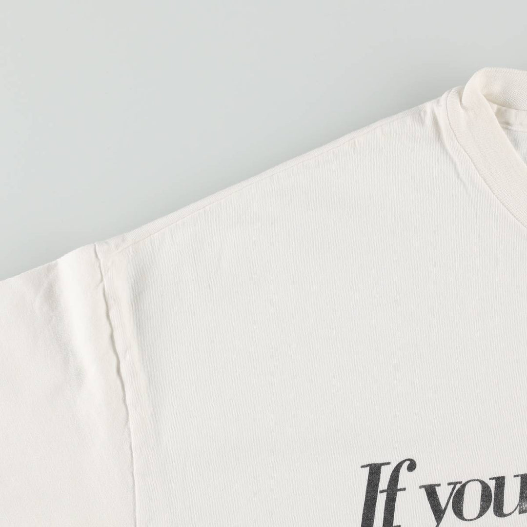 90'S message print T-shirt, men's size L equivalent, vintage. unclear white type Vintage Second Hand