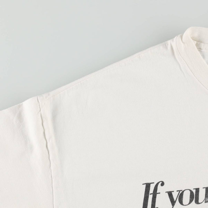 90'S message print T-shirt, men's size L equivalent, vintage. unclear white type Vintage Second Hand