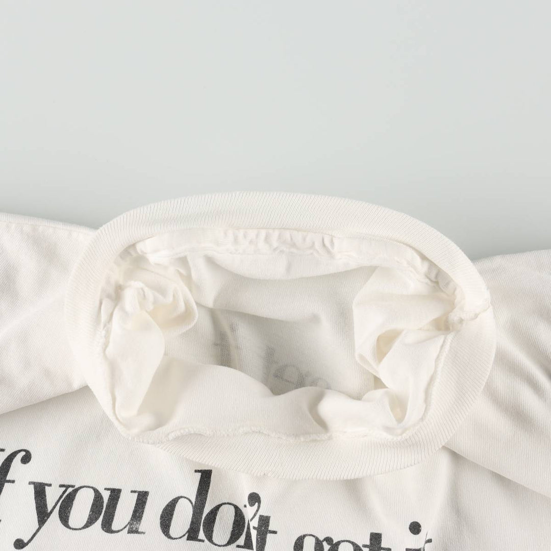 90'S message print T-shirt, men's size L equivalent, vintage. unclear white type Vintage Second Hand