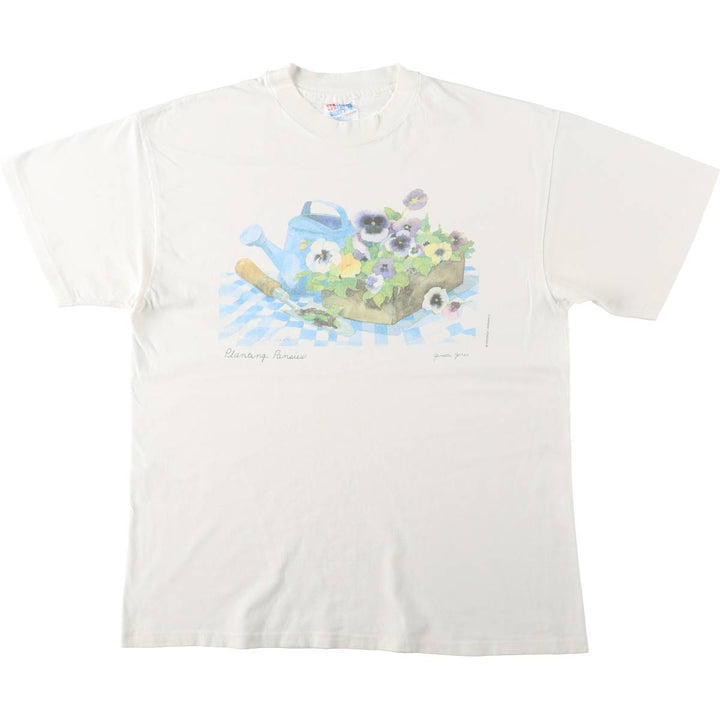 90'S Hanes BEEFY-T Art T-shirt, Men's L size, Vintage cotton white type Vintage Second Hand
