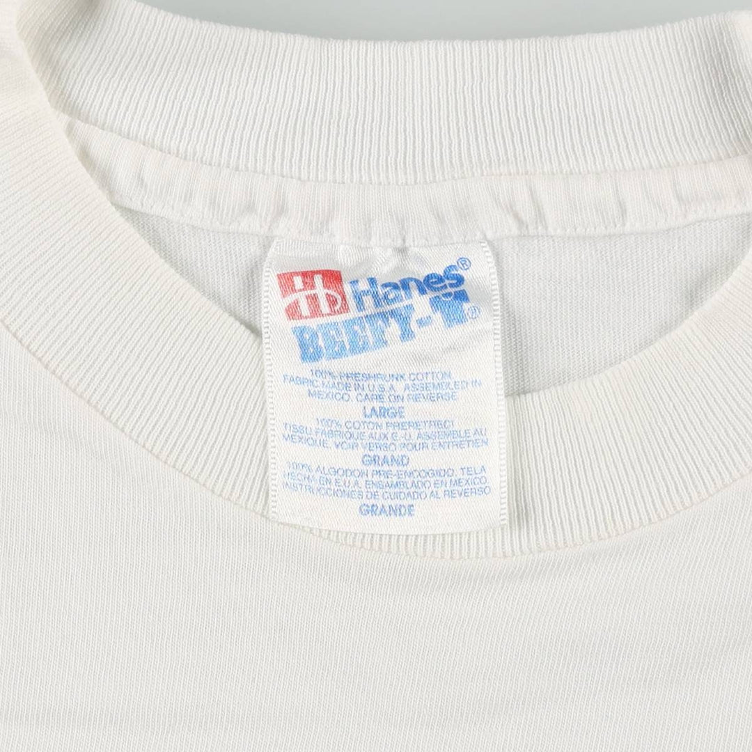 90'S Hanes BEEFY-T Art T-shirt, Men's L size, Vintage cotton white type Vintage Second Hand