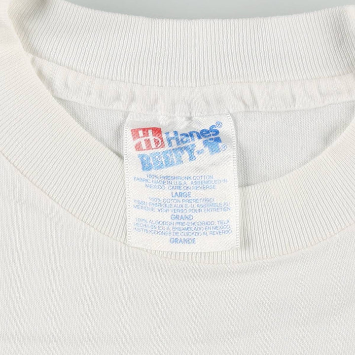 90'S Hanes BEEFY-T Art T-shirt, Men's L size, Vintage cotton white type Vintage Second Hand
