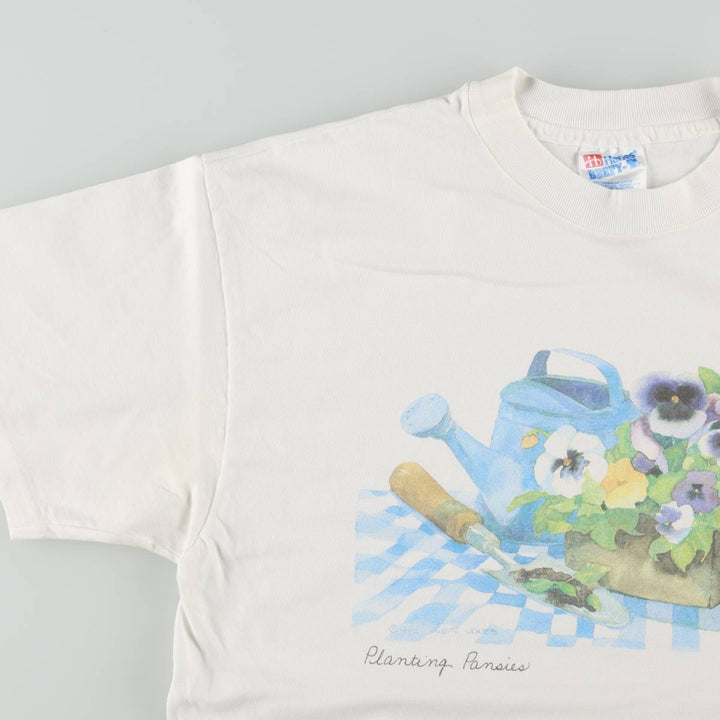 90'S Hanes BEEFY-T Art T-shirt, Men's L size, Vintage cotton white type Vintage Second Hand