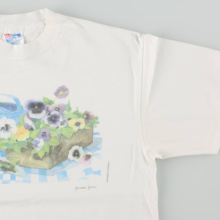 90'S Hanes BEEFY-T Art T-shirt, Men's L size, Vintage cotton white type Vintage Second Hand