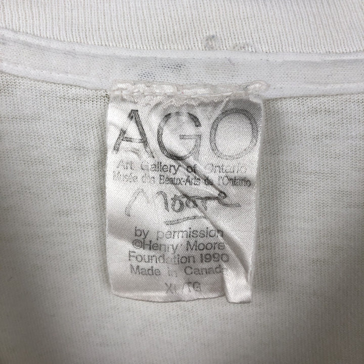 1990'S Art Gallery of Ontario AGO HENRY MOORE Art T-shirt, Made in Canada, Men's XL equivalent, Vintage cotton white type Vintage Second Hand