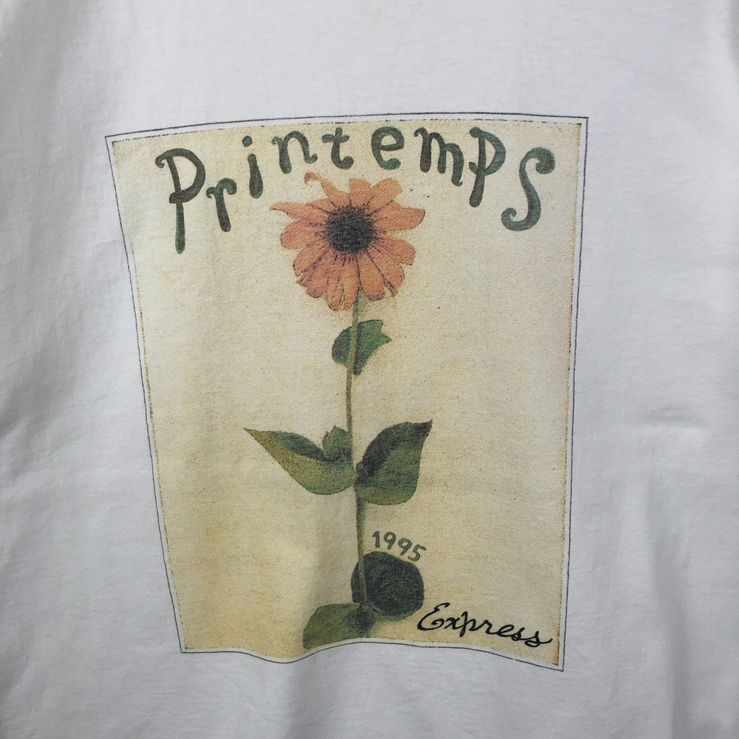 90'S EXPRESS TRICOT Floral Sunflower Pattern Art T-Shirt, Made in USA, Women's Size L (Equivalent), Vintage cotton white type Vintage Second Hand
