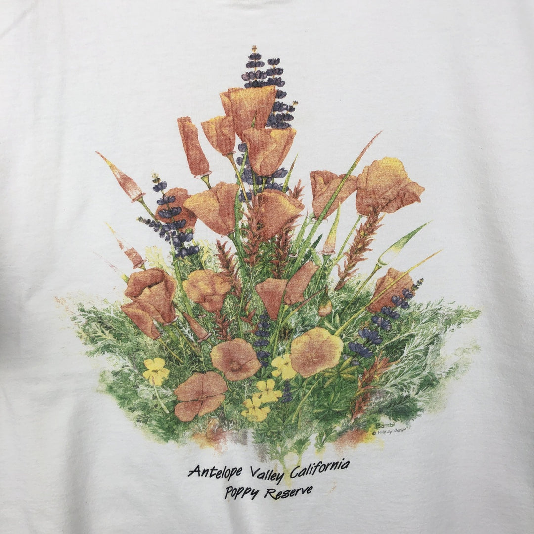 90'S ONEITA Floral Art T-Shirt, Men's Size L (Equivalent), Vintage cotton white type Vintage Second Hand