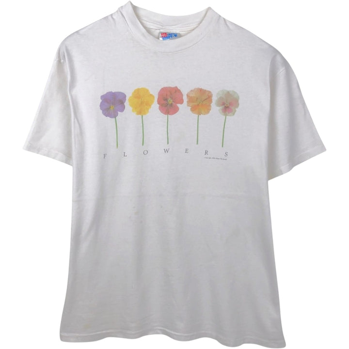 90'S Hanes BEEFY-T Floral Art T-Shirt, Made in USA, Men's Size L (approx.), Vintage cotton white type Vintage Second Hand