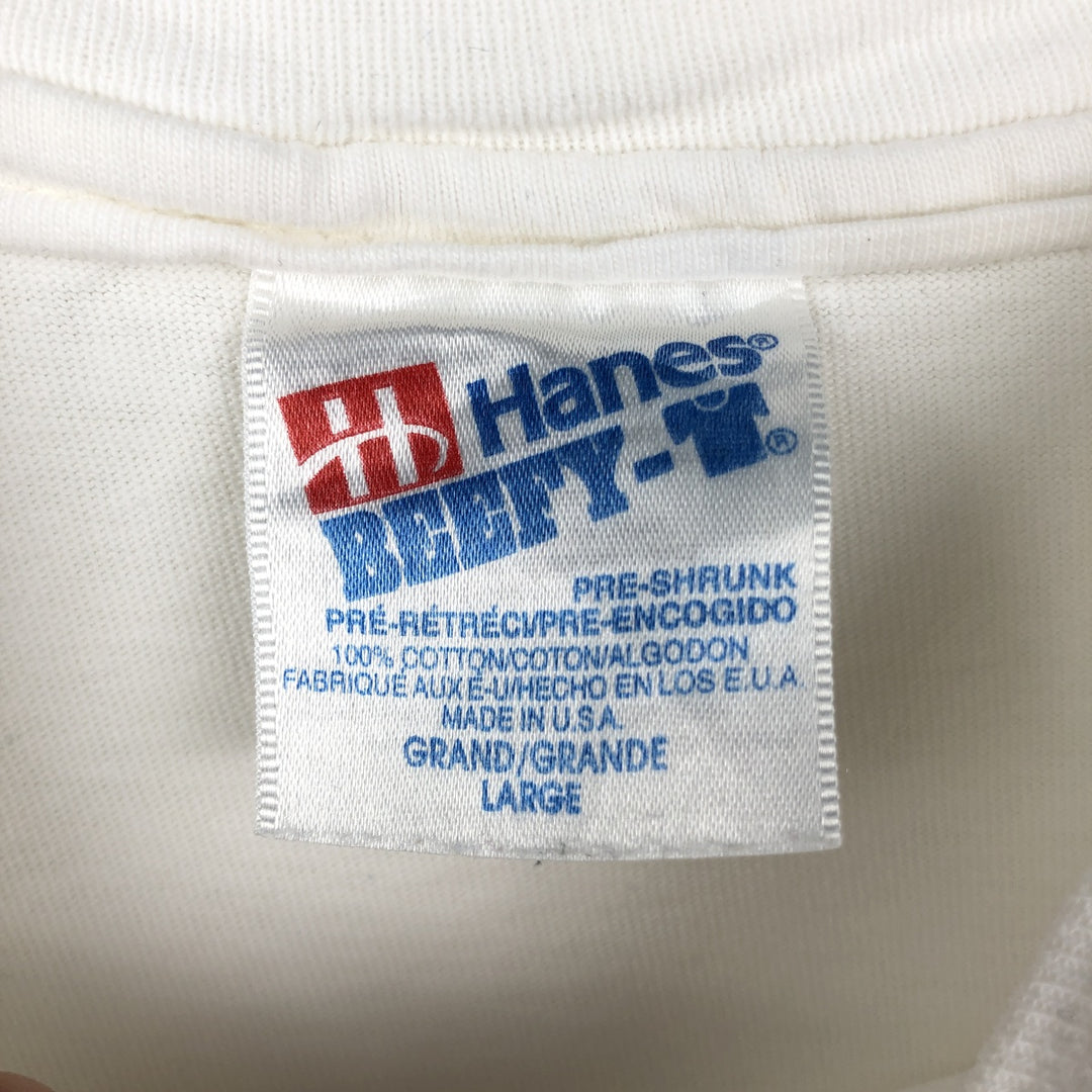 90'S Hanes BEEFY-T Floral Art T-Shirt, Made in USA, Men's Size L (approx.), Vintage cotton white type Vintage Second Hand