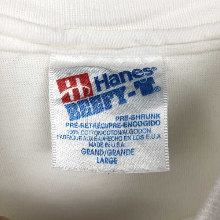 90'S Hanes BEEFY-T Floral Art T-Shirt, Made in USA, Men's Size L (approx.), Vintage cotton white type Vintage Second Hand