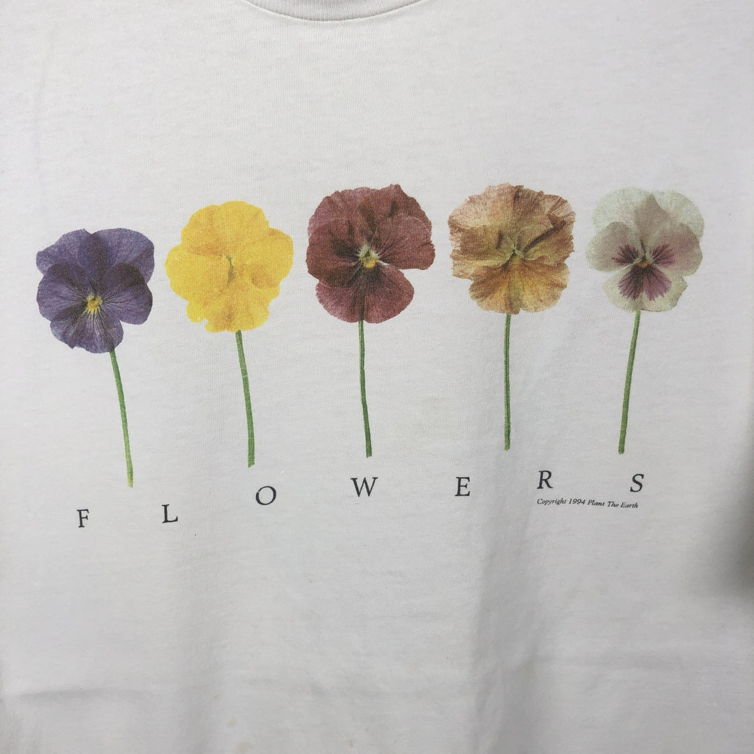 90'S Hanes BEEFY-T Floral Art T-Shirt, Made in USA, Men's Size L (approx.), Vintage cotton white type Vintage Second Hand
