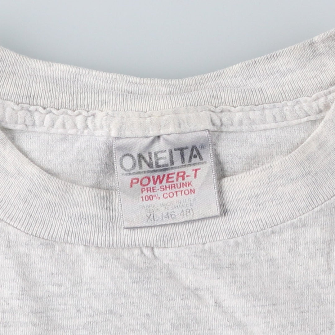 90'S ONEITA Printed T-shirt, Men's XL size, Vintage cotton gray type Vintage Second Hand