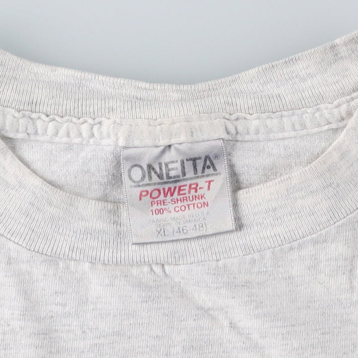90'S ONEITA Printed T-shirt, Men's XL size, Vintage cotton gray type Vintage Second Hand