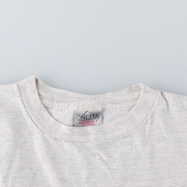 90'S ONEITA Printed T-shirt, Men's XL size, Vintage cotton gray type Vintage Second Hand