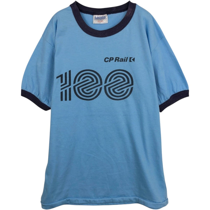 CALHOUN Ringer T-Shirt, Made in Canada, Men's Size L (equivalent) cotton Blue type light blue Vintage Second Hand