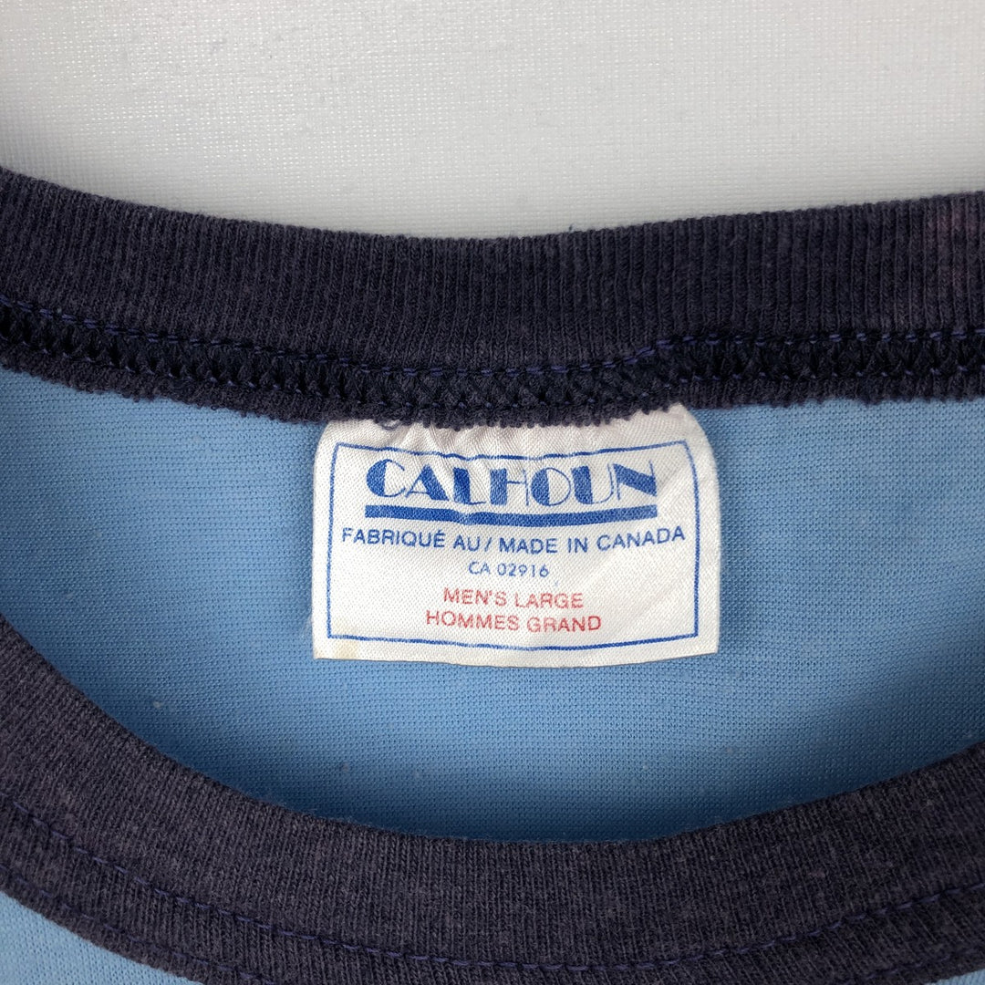 CALHOUN Ringer T-Shirt, Made in Canada, Men's Size L (equivalent) cotton Blue type light blue Vintage Second Hand