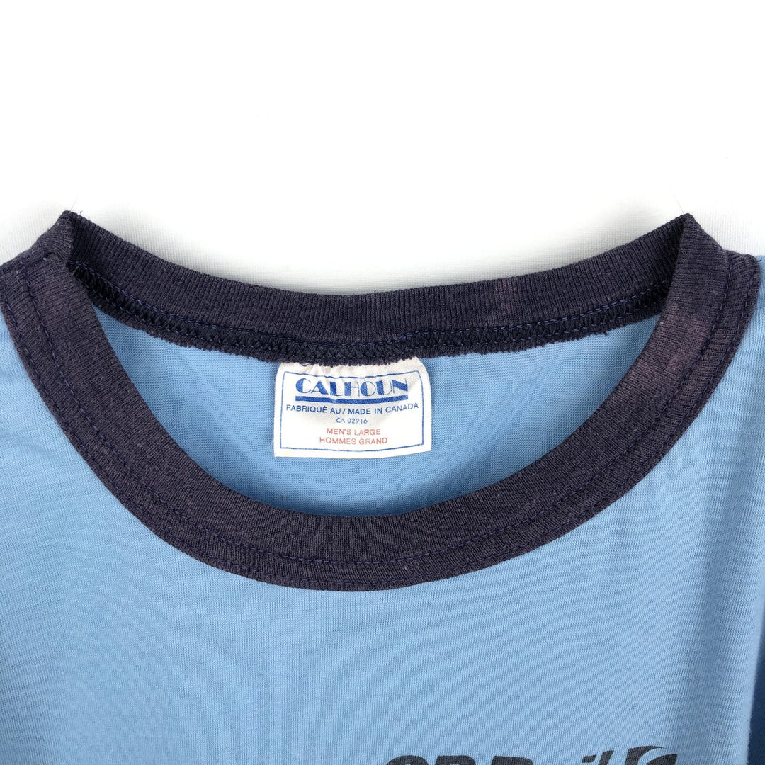 CALHOUN Ringer T-Shirt, Made in Canada, Men's Size L (equivalent) cotton Blue type light blue Vintage Second Hand