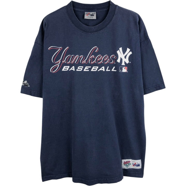 Majestic MLB NEW YORK YANKEES Sports Print T-Shirt (Men's XL equivalent) cotton navy blue type Vintage Second Hand