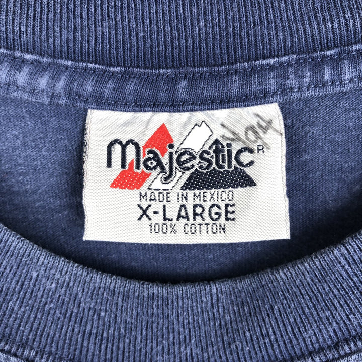 Majestic MLB NEW YORK YANKEES Sports Print T-Shirt (Men's XL equivalent) cotton navy blue type Vintage Second Hand