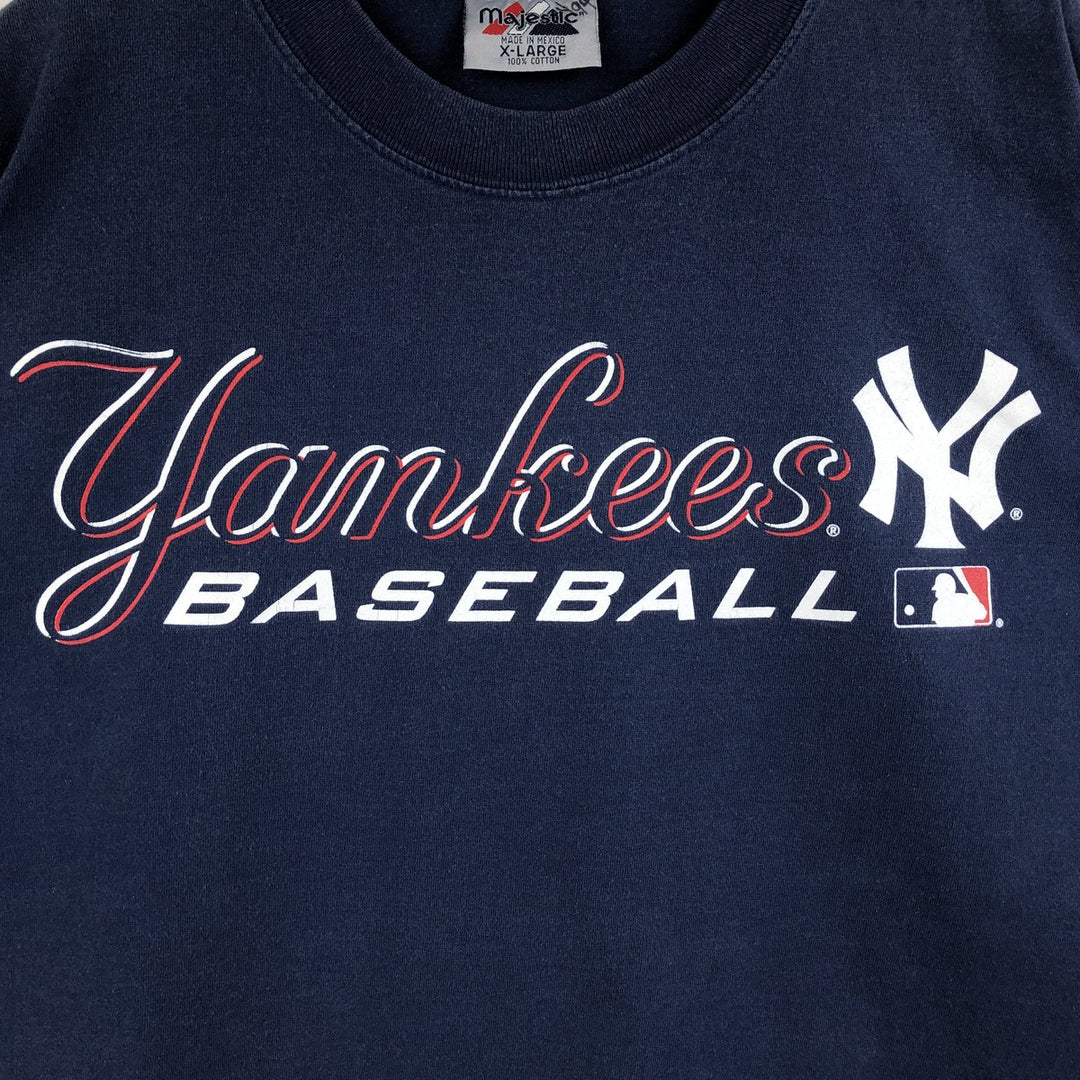 Majestic MLB NEW YORK YANKEES Sports Print T-Shirt (Men's XL equivalent) cotton navy blue type Vintage Second Hand