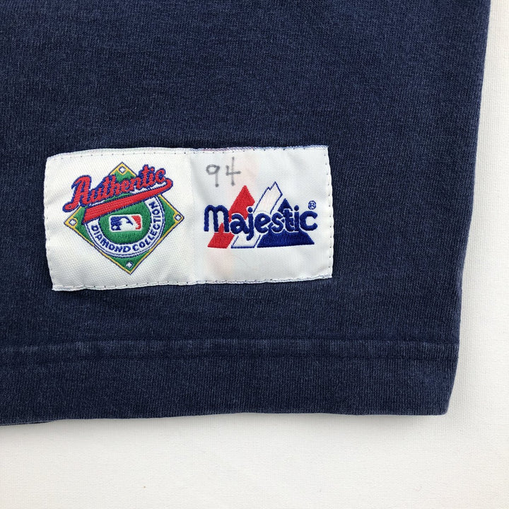 Majestic MLB NEW YORK YANKEES Sports Print T-Shirt (Men's XL equivalent) cotton navy blue type Vintage Second Hand