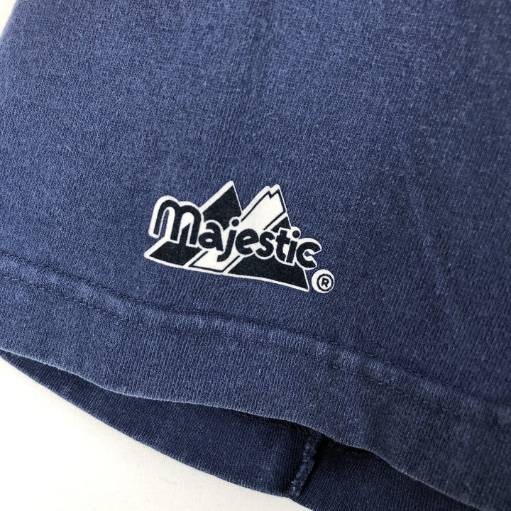 Majestic MLB NEW YORK YANKEES Sports Print T-Shirt (Men's XL equivalent) cotton navy blue type Vintage Second Hand