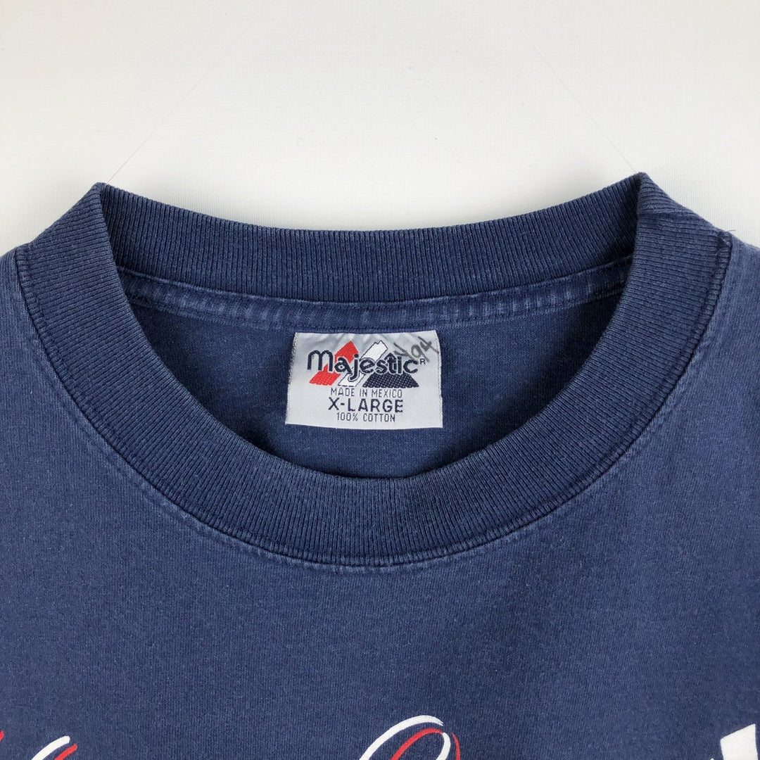 Majestic MLB NEW YORK YANKEES Sports Print T-Shirt (Men's XL equivalent) cotton navy blue type Vintage Second Hand