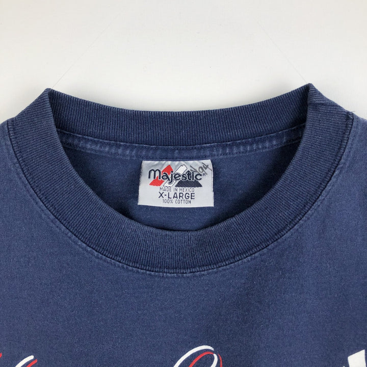 Majestic MLB NEW YORK YANKEES Sports Print T-Shirt (Men's XL equivalent) cotton navy blue type Vintage Second Hand
