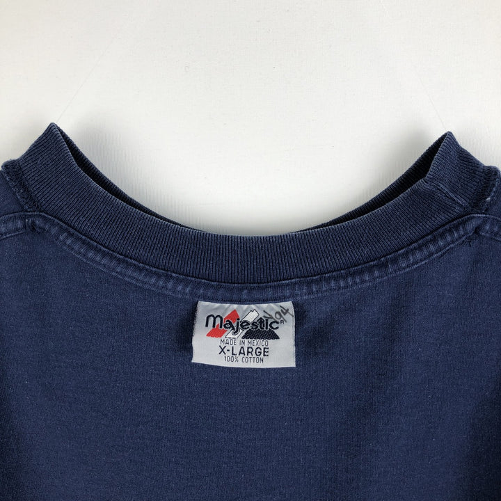 Majestic MLB NEW YORK YANKEES Sports Print T-Shirt (Men's XL equivalent) cotton navy blue type Vintage Second Hand